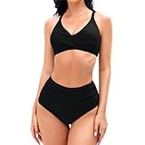 Mooncore Bikini Damen Set, Push Up Crossover Bikini-Oberteil High Waist Tropical Print Bikini Bademode Zweiteiliger Badeanzug