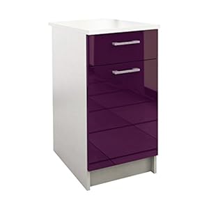 Berlioz Creations PRIMA PG4BTA Unterschrank für Küche mit Arbeitsplatte, 1 Dekortür und 1 Dekorschublade in glänzender Auberginefarbe, 40 x 60 x 85 cm, 100 Prozent französische Herstellung