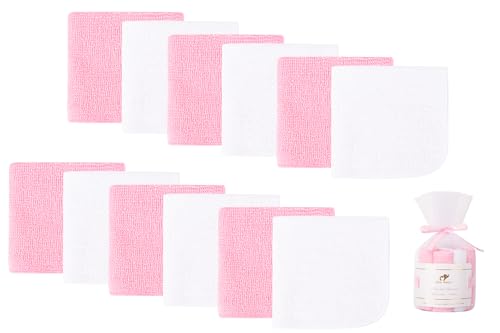 Image of 12 Pack Baby Washcloths 100% Cotton - Small Terry Wash Cloths 8 inch x 8 inch Soft Face Washcloth for Hand Body Sensitive Skin Thin Absorbent Wipes for Newborns Infant
