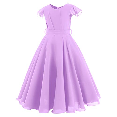 Flower Girl Chiffon A-line Dresses Wedding Junior Bridesmaid Party Princess Pageant Communion Maxi Gowns with Belt2