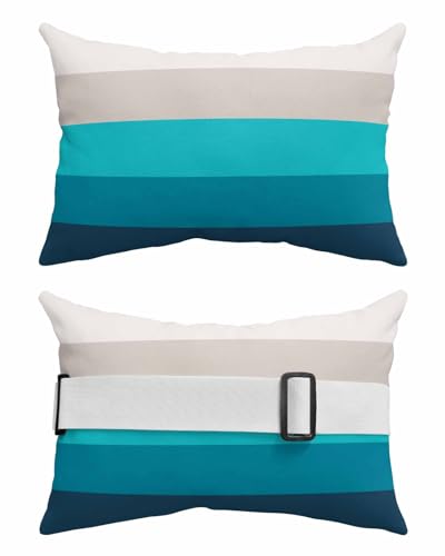 Turquoise Outdoor Beach Pool Chaise Lounge Chair Head Throw Pillow Covers 11x16 With Insert And Elastic Stripe Set of 2,Lumbar Cushion Pillow Cases,Grey Contemporary Gradient Geometric White