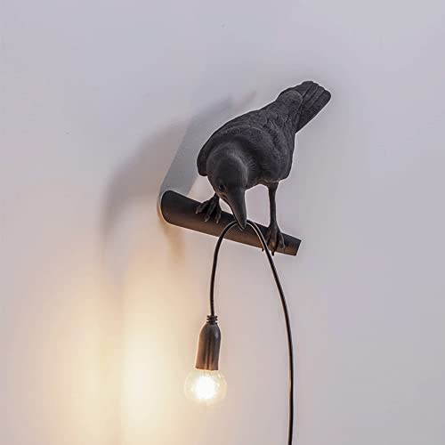 Image of NorDiem Crow Table Lamps Bird Desk Lamp Bedroom Wall Sconce lamp Light Resin Decoration E12 110V LED Bulb (Right Black Wall Lamp)