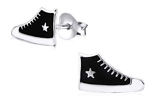 Laimons Kids Pendientes para niña Zapatilla deportiva con estrella Negro, Blanco Plata de ley 925