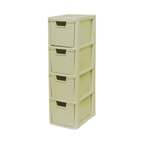 KYY'Z Rattan Effect 3 Drawer Plastic Storage Organizer- Multipurpose Storage Drawer Unit Home Kitchen Office School Garage Bedroom Bathroom Stationery Toys 25Dx19Wx 48Hcm (Cream, 4 Tier)