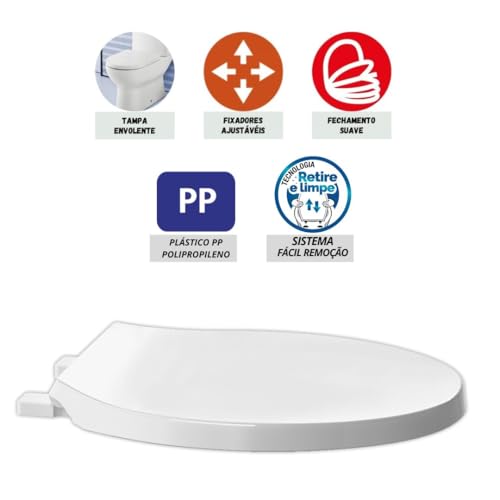 Assento Oval Retire e Limpe com Fechamento Suave, Branco, Tupan