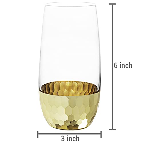 Mygift Stemless Wine Glasses Set Of 4 With Hammered Brass Plated Base #TOP3