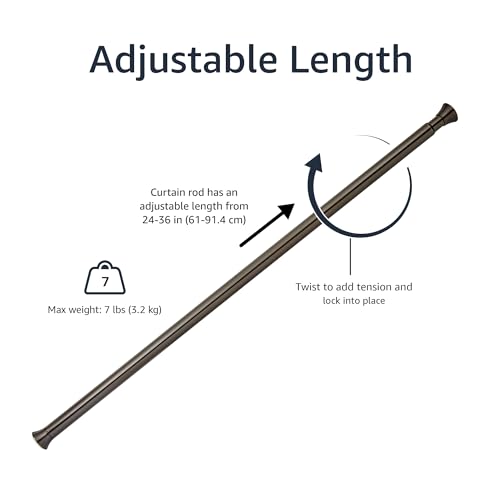 Image of Amazon Basics No Drill, Non Slip Tension Curtain Rod, Adjustable Length 24-36 inch, Classic Finial, Bronze