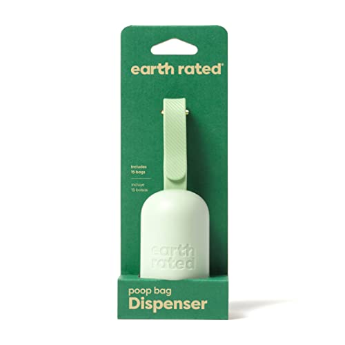(Packaging May Vary) Earth Rated Dog Poop Bag Holder with Dog Poop Bags, Durable and Guaranteed Leakproof, Unscented, 1 Dispenser and 15 Bags