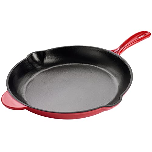 Magefesa FERRO 12.2" Enameled Cast Iron Red Skillet, Superior Heat Retention & Distribution, Compatible with All Cooktops, Induction & Oven Safe, Energy-Efficient, Durable, Easy to Clean