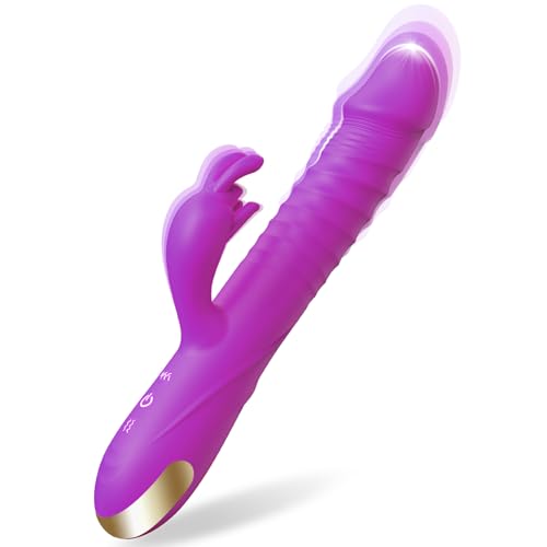 Image of SUPOLA Rabbit G Spot Vibrator, Thrusting Dildo Sex Toys for Women, Purple | 3 Thrust & 10 Vibration Modes, 3 Powerful Motors, Soft Silicone, IPX6 Waterproof, Fast Magnetic Charging for Solo or Couples
