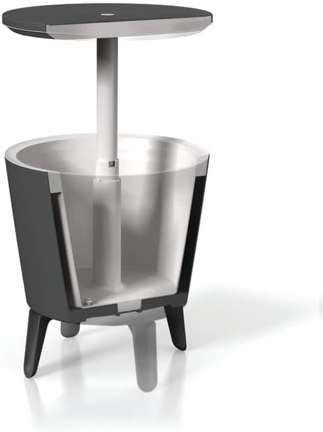 Keter Cool Bar, Grey/White, Cocktail Table, Side Table with Cool Box Function, Weatherproof, Space for up to 42 Drinks Cans