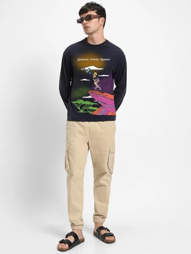 Image of Bewakoof Official Disney Merchandise Lion King Men's Graphic Print Oversized Fit Full Sleeve Round Neck Cotton T-Shirt