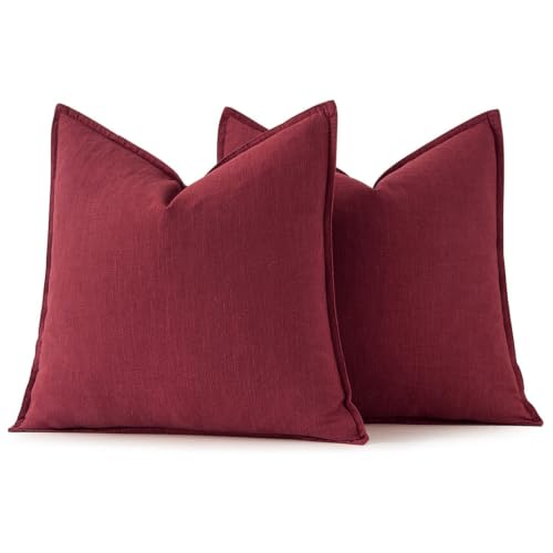 Image of MIULEE Decorative Linen Pillow Covers 22x22 Inch Burgundy Red