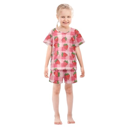 ALAZA Cartoon Strawberry Plaid Stylish Pajamas Short Sleeve 2 Piece Sleepwear Top and Bottom Pajama Set Unisex3