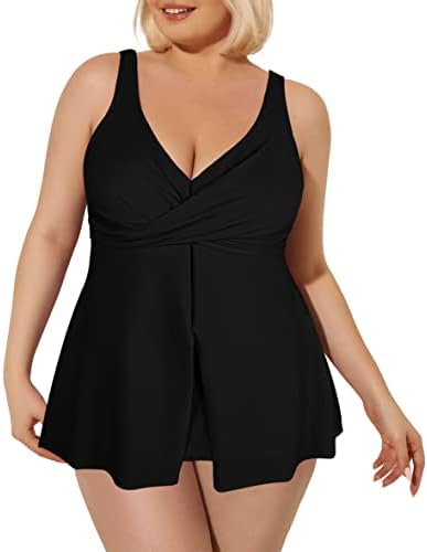 Sovoyontee Women Plus Size Tankini Swimsuit Two Piece Flowy Swim Dress Twist Front Bathing Suits Tummy Control Swimwear