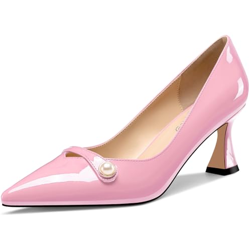 NobleOnly Femmes Mi Talon Heel Pointu Bout Slip-on Perles Dress Escarpins Paillettes Décontracté Chaussures 6 CM Heels Rose A 38 EU