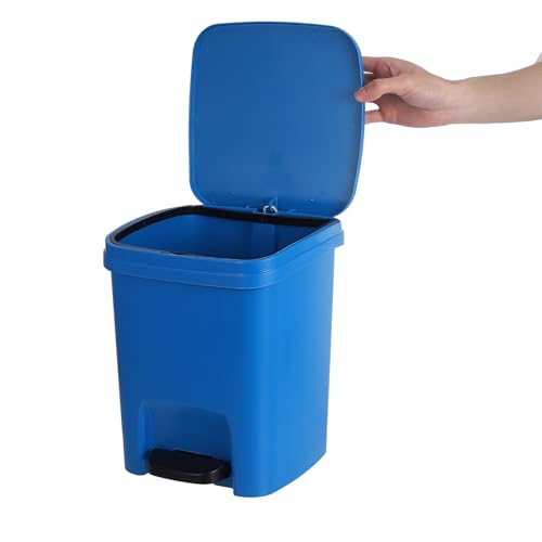 Caneca de basura azul de plástico con pedal y tapa miniatura 4