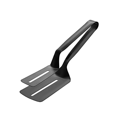 Kitchen Tongs Steak Clamp Bread Tongs 10 Inch Double Spatula Tongs Clip Pizza Clamp Stainless Slotted Multi-Function Food Flipping For Bread Eggs Bbq Hamburgers Patties Pancakes (1, Matte Black) #TOP29