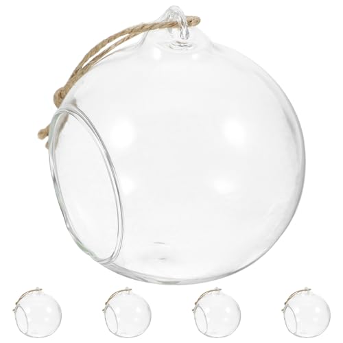 Levemolo 5 pezzi Sfera Vetro Trasparente Porta Tealight LED da Appendere con Doppio per Piante e Candele Vasi Sospesi Eleganti con Base Piatta per Decorazioni Tavolo Matrimonio e Giardino
