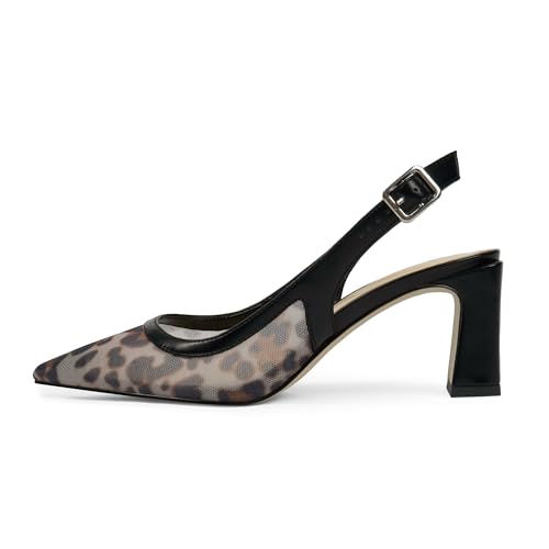 Image of QIY Womens Pumps Chunky Heel Pointed Toe Slingback Heels for Women