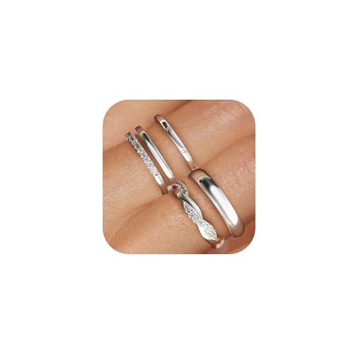VEEDOFA Juego de Anillos Apilables para Mujer, Anillo de Pulgar Plata de Ley 925 con Circonita Cúbica, Anillos de Boda de Promesa Modernos Talla 6-9