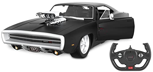 JAMARA 402117 Dodge Charger R/T 1970 1:16 2,4 GHz dörr manuell-officiellt licenserad, detaljerad interiör, originaltrogen målning, fjärrstyrd RC bil, svart