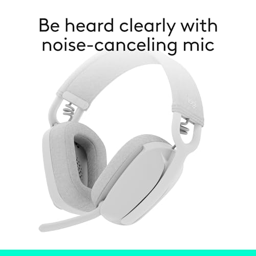Image of Logitech Zone Vibe 100 Lightweight Wireless Over Ear Headphones with Noise Canceling Microphone, Advanced Multipoint Bluetooth Headset, Works with Teams, Google Meet, Zoom, Mac /PC - Off White | Bluetooth 5 Multipoint, Dual Noise-Canceling Mics, 40mm Drivers, Up to 20 Hr Battery, Teams and Zoom and Google Meet