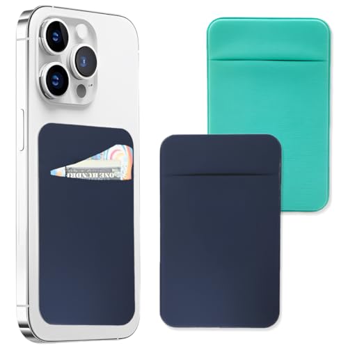 JEYORZY 2X Porte-Cartes pour téléphone avec Autocollant Adhésif pour l'Arrière du Téléphone, Pochettes Extensibles en Tissu pour Carte d'Identité, Carte de Crédit, Portefeuille à Coller, Marine, Cyan