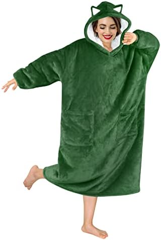 KIKILIVE Wearable Blanket Hoodie for Women and Men, Oversized Blanket Sweatshirt with Hood Pocket and Sleeves, Super Warm and Length Flannel Fleece Blanket for Adults