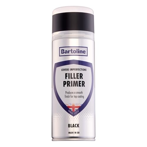 Bartoline Filler Primer Black Spray Paint 400ml – Fills Scratches, Dents & Chips – Multi-Surface Adhesion to Metal, Wood, Plastic, Fast-Drying Automotive Primer for Smooth Topcoat Finish