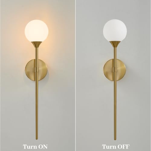 Image of Single Gold Globe Glass Wall Sconce with Milk White Glass Shade