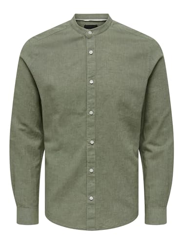 ONLY & SONS Onscaiden LS Solid Linen Mao Shirt Noos Camisa, marrón, S Hombres
