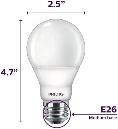 Philips LED Flicker-Free Frosted A19 Light Bulb, Dimmable Warm Glow Effect, 800 Lumen, 2700-2200K, 8.8W=60W, E26 Base, 6-Pack