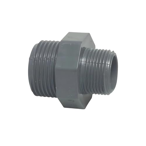 WeltenMarkt Réducteur de mamelon hexagonal 1" x 1/2" Filetage extérieur PVC-U pour piscine, aquariums et industrie, 10 bar, gris, résistant aux températures et aux produits chimiques, résistant aux