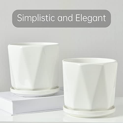 Octagon Ceramic Plant Pots - Indoor White Flower Planter Set With Drainage Holes, 6.7/5.5/4.7 Inch, Modern Decorative Planter Outdoor For Succulents Snakes And Herb #TOP3