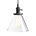 PERMO Industrial Pendant Light Matte Black Vintage Hanging Lights with Funnel Flared Glass Clear Glass Shade Farmhouse Hanging Pendant Light Fixture