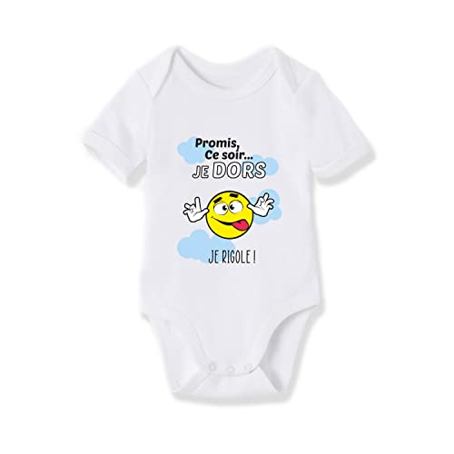 Hexagon Body Bébé Humour Coton Bio Manches Courtes, Bodies Bebe Unisexe Fille Garcon, Idée Cadeau Original Naissance, Grossesse, Baby Shower, Motif : Promis Je Dors (T62) Blanc