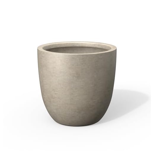 Kante Round Concrete Planter, Large Outdoor Indoor Garden Pots with Drainage Hole, 10-Inch Diameter Flower Pots for Patio, Garden and Home, Weathered Concrete
