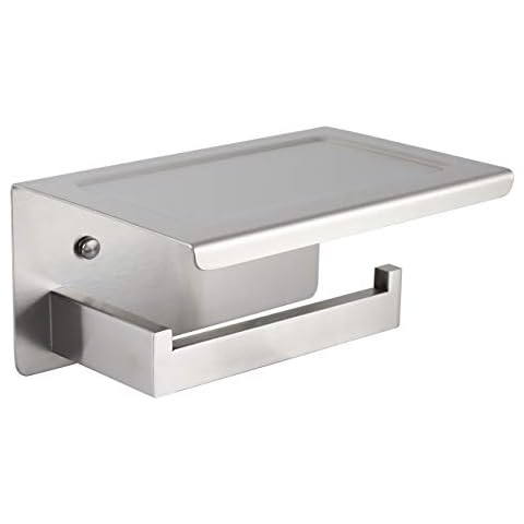 kimzcn Paper Holder with Phone Shelf, Bathroom Accessories SUS 304 Stainless Steel Tissue Roll Dispenser Storage Wall Mounted, Brushed Finish Cover