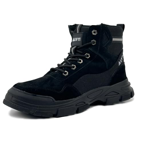 Men’s Steel Toe Work Boots, Suede Leather Lightweight Safety Shoes, Slip Resistant Rubber Sole for Construction & Warehouse