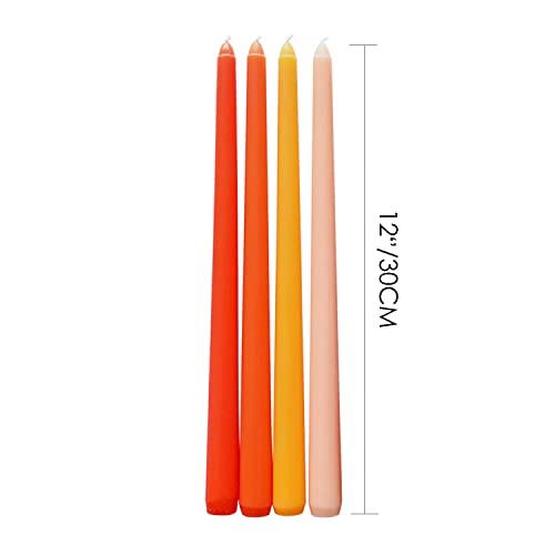 Fall Taper Candles 12'' Tall Orange Peach Ombre Colored Candlesticks Set of 4 | Unscented 3/4 inch Diameter Candle Sticks| Candle for Mantle Home Decor Kitchen Wedding Decorations Centerpiece
