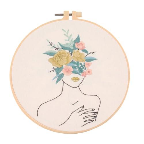 Image of Chenflying Embroidery Starter Kits, 1 /3 Sets Art Embroidery Kits for Beginners Adults with Embroidery Hoops Threads Needles and Instructions (Beige 4)