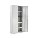 Metal Storage Cabinet with Lock, 2 Door Lockable Office Storage Cupboard, Tall Grey Unit 4 Adjustable Shelves, 180cm Office Cabinet, for Warehouse, Workshop, Garage Tool Cabinet (Grey, 180H x 80W)