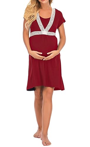 Robe de nuit femme col rond vêtement de nuit plissé à manches courtes fluide