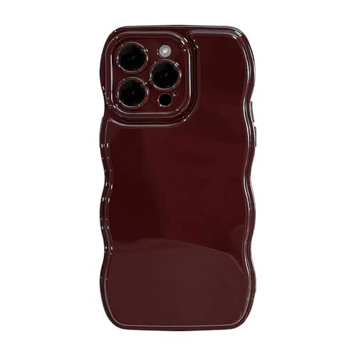 Akeivare for iPhone 14 Pro Max Case,Simple Wave Design Wavy Frame Aesthetic Soft Silicone Phone Case,Wine Red