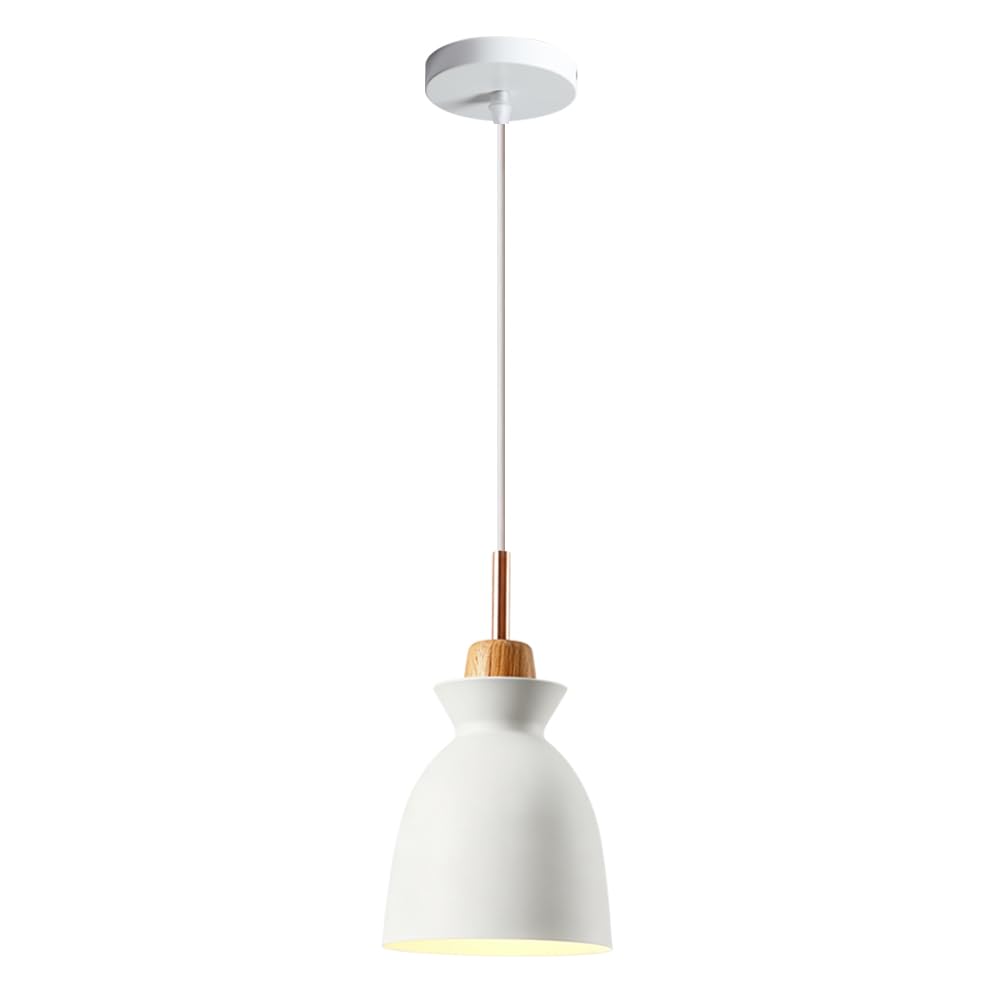 ZGDHWCR Minimalist White Metal Hanging Lamp, Nordic Industrial Style Pendant Light, Single Head Ceiling Chandelier, Restaurant Living Room Bedroom Decoration Light Fixtures