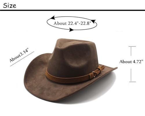 Ccakxcjj Unisex Western Suede Cowboy Cowgirl Hat Classic Wide Brim Fedora Hat For Men &Women 197-Brown thumb #1