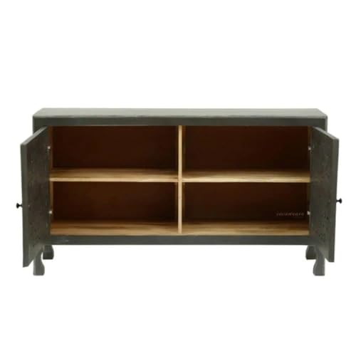 Image of Wooden Sideboard Cabinet for Living Room | Handcrafted Solid Wood Storage Cabinet with Carved Doors | Crockery Cabinet for Home | Crockery Furniture for Home (Dark Grey)