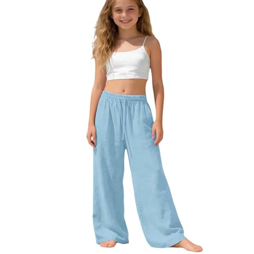 Pantalones de mezcla de lino para niñas con acabado elegante
