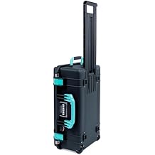 Black Pelican 1535 Air case with Teal Handles & latches. Empty & with Wheels.